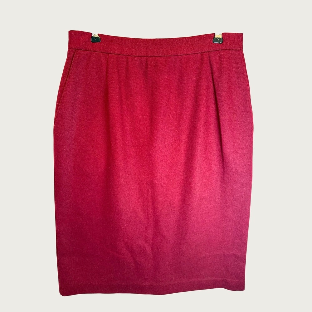 Koret Petites Burgundy 100% Merino Wool Pencil Skirt Size 12P Dark Red Academia